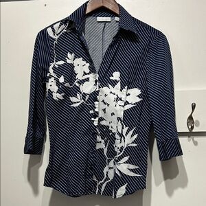 New York & Co Navy and White Striped Shirt